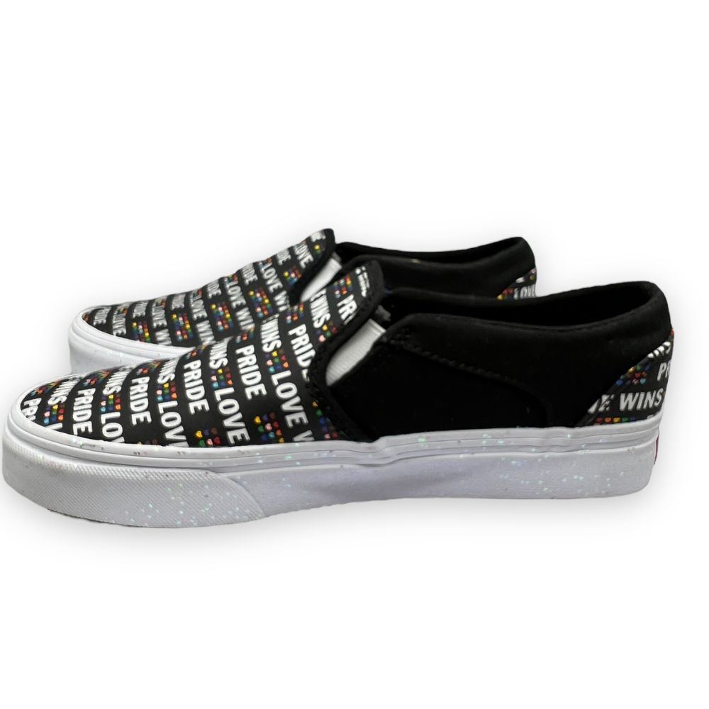 VANS‎ Asher Shoes Womens 5 Black Slip on Love Wins Pride Sneaker Rainbow Skater